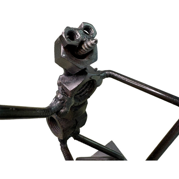Vintage Metal Sculpture Tennis Player Hand Made Nuts/Bolts Figure Welded - Picture 6 of 8